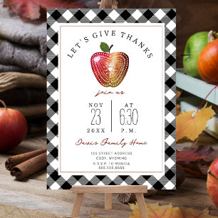 Invitation Dîner Thanksgiving Folk Art Apple Plaid