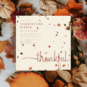Invitation Dîner Thanksgiving moderne Feuille Script