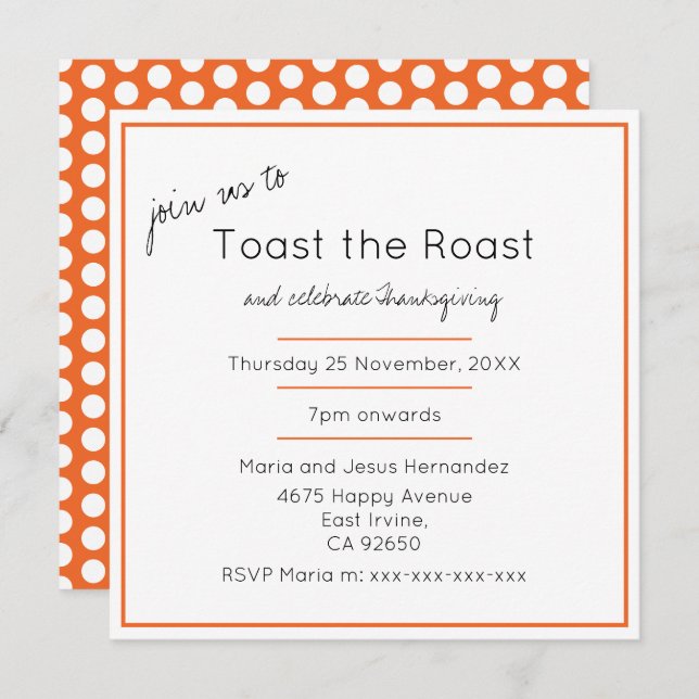 Invitation Dîner Thanksgiving moderne rôti (Devant / Derrière)