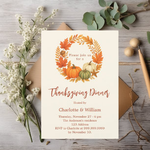 Invitation Dîner Thanksgiving orange citrouille