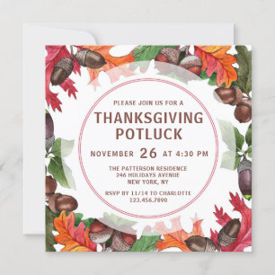 Invitation Dîner Thanksgiving Potluck Automne Aquarelle Flora