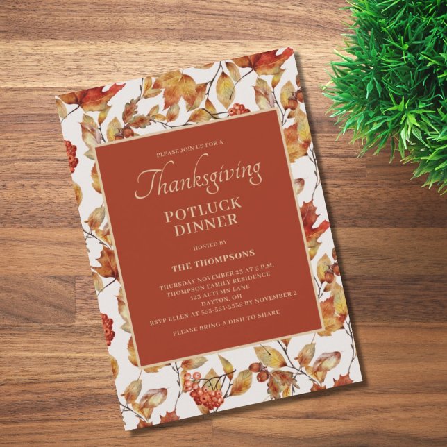 Invitation Dîner Thanksgiving Potluck Terracotta Folio (Créateur téléchargé)