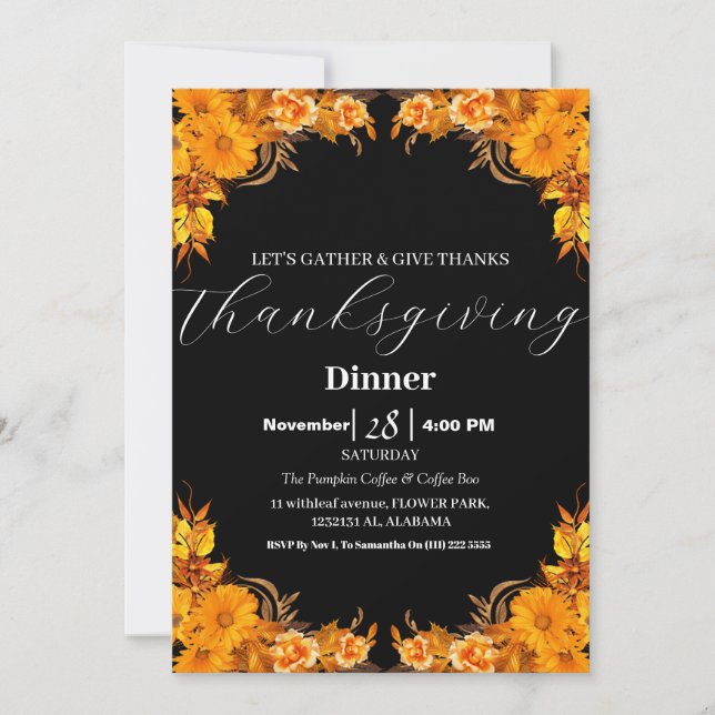 Invitation Dîner Thanksgiving Simple Elegant Automne Automne (Devant)