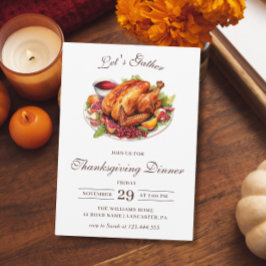 Invitation Dîner Thanksgiving Turquie Chute Moderne Chic