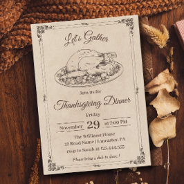 Invitation Dîner Thanksgiving Turquie Russe Chute Vintage