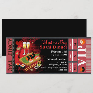 Invitation Dîner Valentine Black Red Sushi Party VIP Ticket