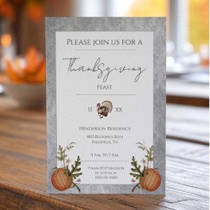Invitation Dîner vintage Damas Thanksgiving Gris
