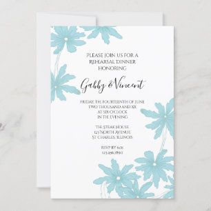 Invitation Dîners de répétition Mariage en marguerite bleu cl