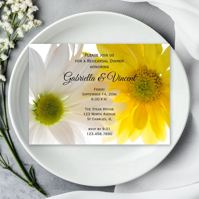 Invitation Dîners de répétition Mariages de marguerites jaune (Créateur téléchargé)