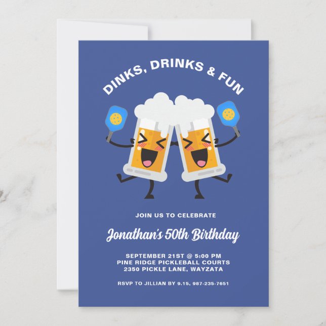Invitation Dinks & Boissons Beer Mugs Pickleball fête d'anniv (Devant)
