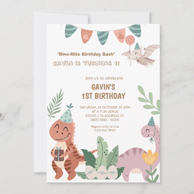 Invitation Dino Anniversaire de la fête Boho (Devant)