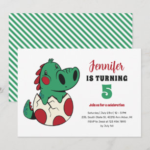 Invitation Dino Bébé Vert à Oeuf mignons Enfants Dinosaure An