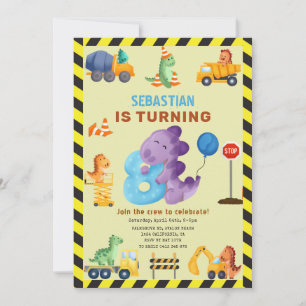 Invitation Dino Crew 8e anniversaire de construction Dinosaur