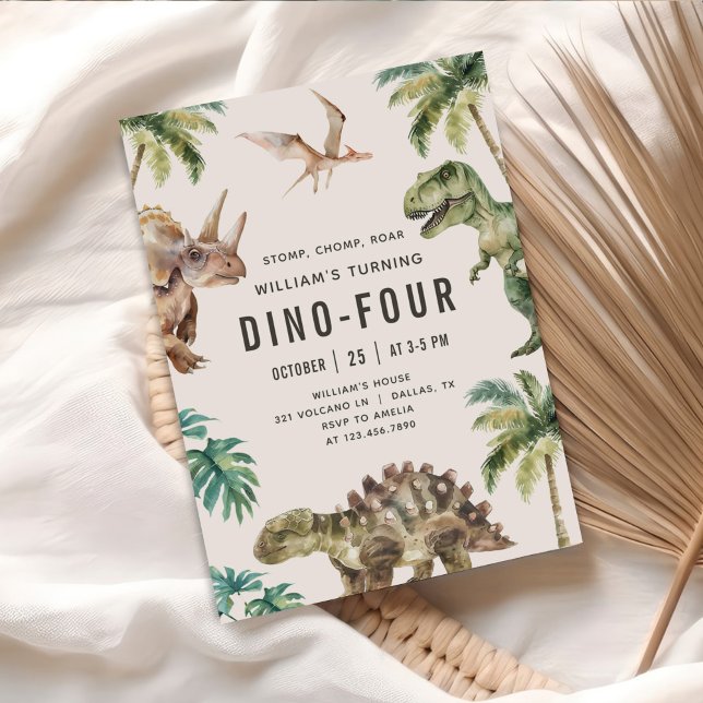 Invitation Dino-Four Dinosaur 4e anniversaire (Créateur téléchargé)