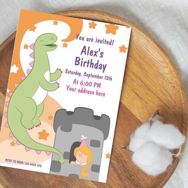 Invitation Dino-mite Anniversaire Bash ! Dinosaure à main (Dino-mite Birthday Bash Hand-Drawn Dinosaur Invitation)