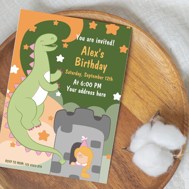 Invitation Dino-mite Anniversaire Bash ! Dinosaure Invit (Dino-mite Birthday Bash Hand-Drawn Dinosaur Invitation)