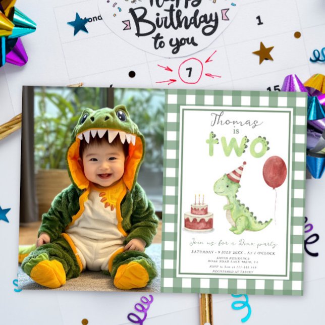 Invitation Dino Party | Anniversaire À Deux Rex De Cute Dinos (Créateur téléchargé)