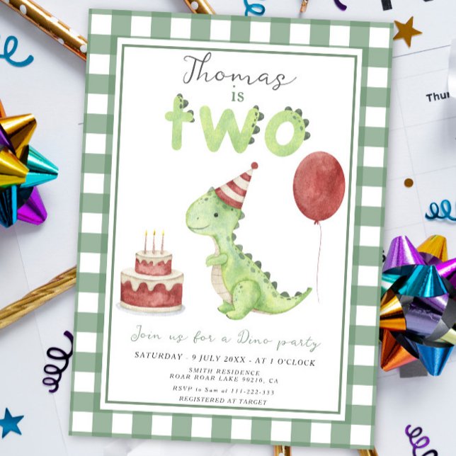 Invitation Dino Party | Anniversaire À Deux Rex De Cute Dinos (Créateur téléchargé)
