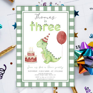 Invitation Dino Party   Cute Dinosaur Anniversaire Trois-Rex