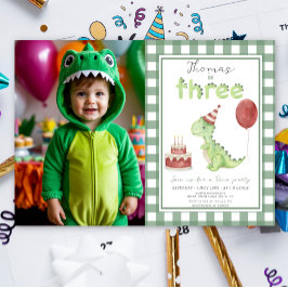Invitation Dino Party | Cute Dinosaur Three-Rex Birthday