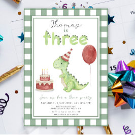Invitation Dino Party | Cute Dinosaur Three-Rex Birthday