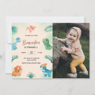 Invitation Dino Party | Cute Dinosaures Photo Anniversaire
