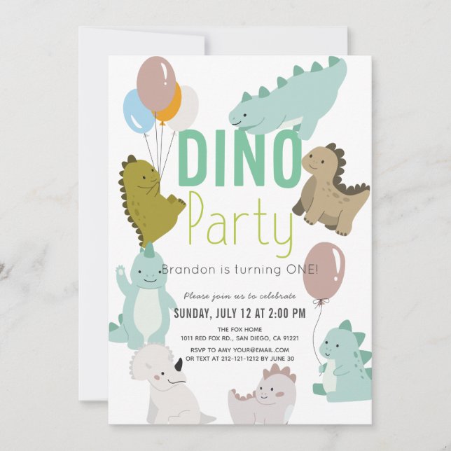 Invitation Dino Party Dinosaur garçon 1er anniversaire (Devant)