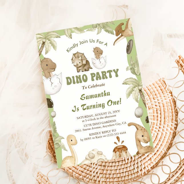 Invitation Dino Party | Dinosaures mignons Premier Anniversai (Créateur téléchargé)