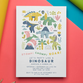 Invitation Dino Party mignon Dinosaures moderne Sixième anniv