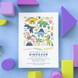 Invitation Dino Party mignonne Dinosaures moderne Deuxième an