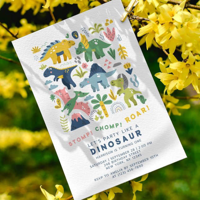 Invitation Dino Party mignonne Dinosaures moderne Premier ann (Créateur téléchargé)