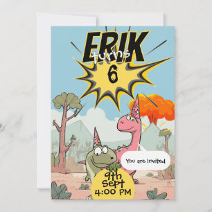 Invitation Dino personnalisé 6e anniversaire pour les garçons