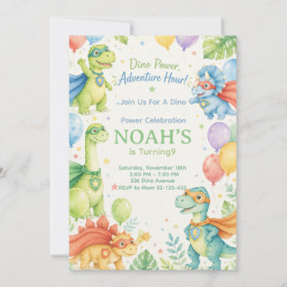 Invitation Dino Power Adventure Hour Watercolor Dinosaur