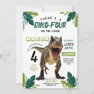 Invitation Dino Quatre Anniversaire Dinosaur Roar T-Rex 4e