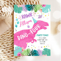 Dino-Quatre Dinosaure Rose Fille 4e anniversaire