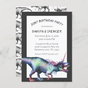 Invitation Dinocorn fête d'anniversaire conjointe Unicorn D