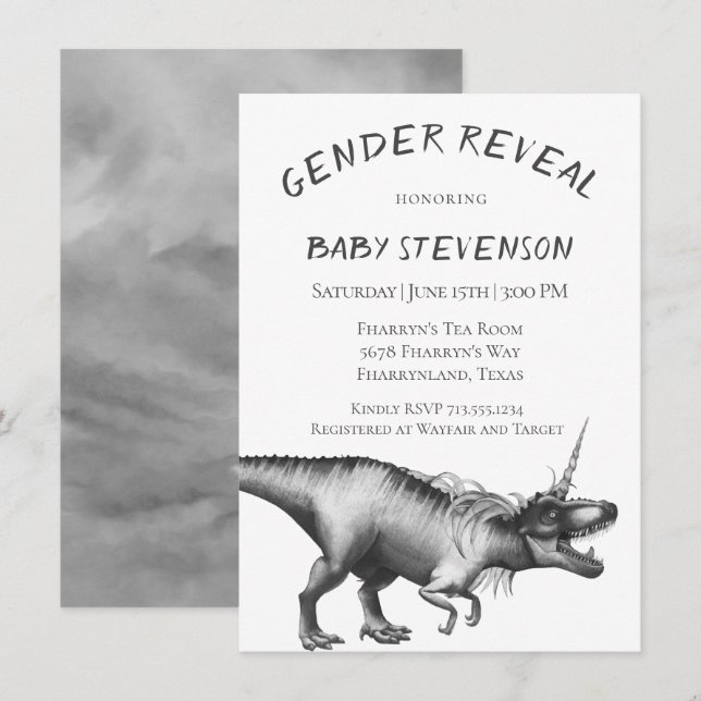 Invitation Dinocorn Silver | Monochrome Neutre Révélation de  (Devant / Derrière)