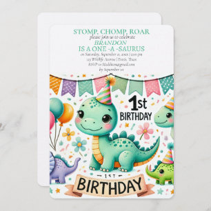 Invitation Dinosaur 1er anniversaire Boy Stomp Chomp Roar