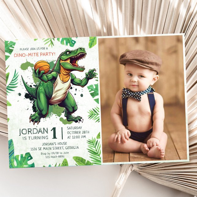 Invitation Dinosaur 1er anniversaire Dino-mite Party Photo (Créateur téléchargé)