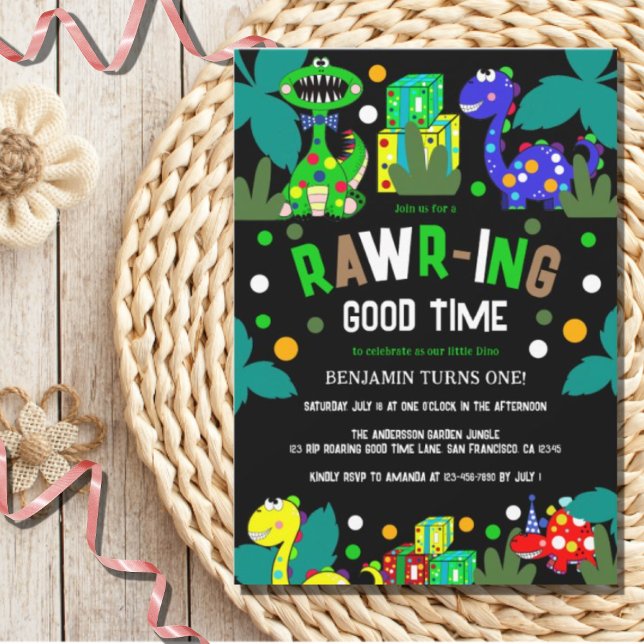 Invitation Dinosaur 1er anniversaire fête (Créateur téléchargé)