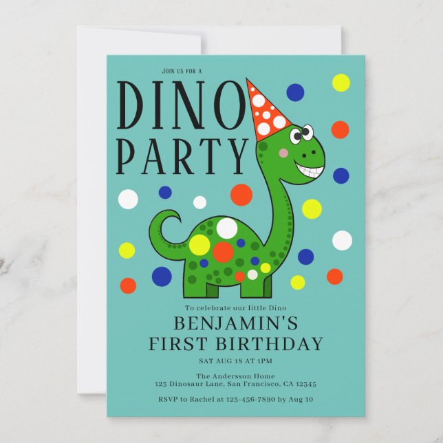 Invitation Dinosaur 1er anniversaire fête (Devant)
