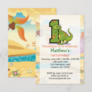 Invitation Dinosaur 1er anniversaire personnalisé