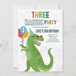 Invitation Dinosaur 3e anniversaire fête T-Rex 3e anniversair