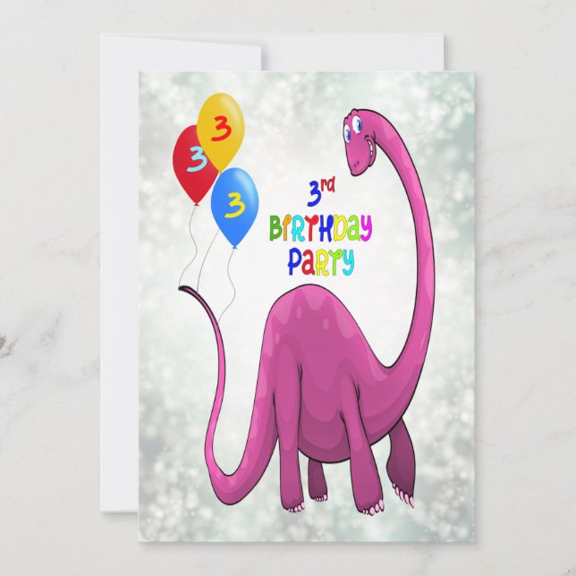 Invitation Dinosaur 3e fête d'anniversaire (Devant)