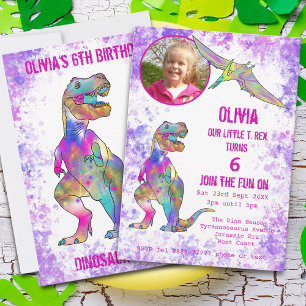 Invitation Dinosaur 5e Anniversaire T Rex Fille Photo Violet 