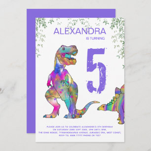 Invitation Dinosaur 5e fête d'anniversaire pour les filles vi