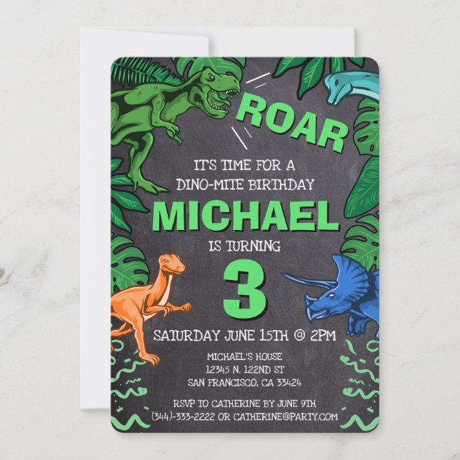Invitation Dinosaur Anniversaire de enfant Dino Jurassic Trex (Devant)