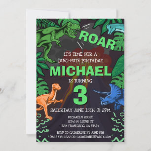 Invitation Dinosaur Anniversaire de enfant Dino Trex Volcano
