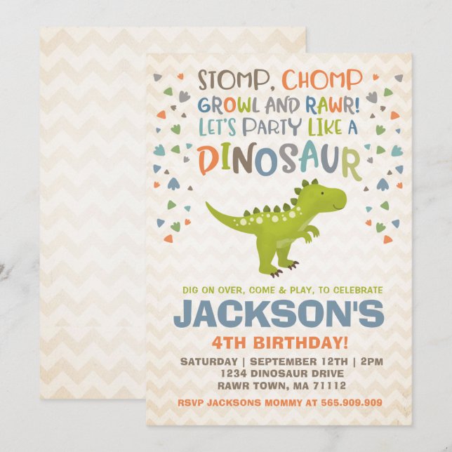 Invitation Dinosaur Anniversaire Dinosaur Dinosaur Dinosaur D (Devant / Derrière)