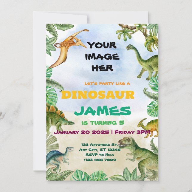 Invitation Dinosaur Anniversaire Fête Personnalisable Invitat (Devant)